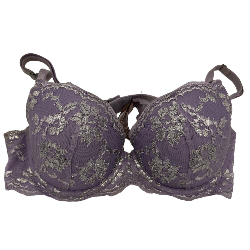 Victoria’s Secret Dream Angels Lined Demi Purple Silver Lace Bra Size 34C